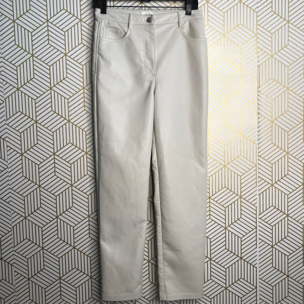 Wilfred Womens Faux Leather Pants Size 6 Ivory Straight Leg 5-Pocket - Picture 2 of 10